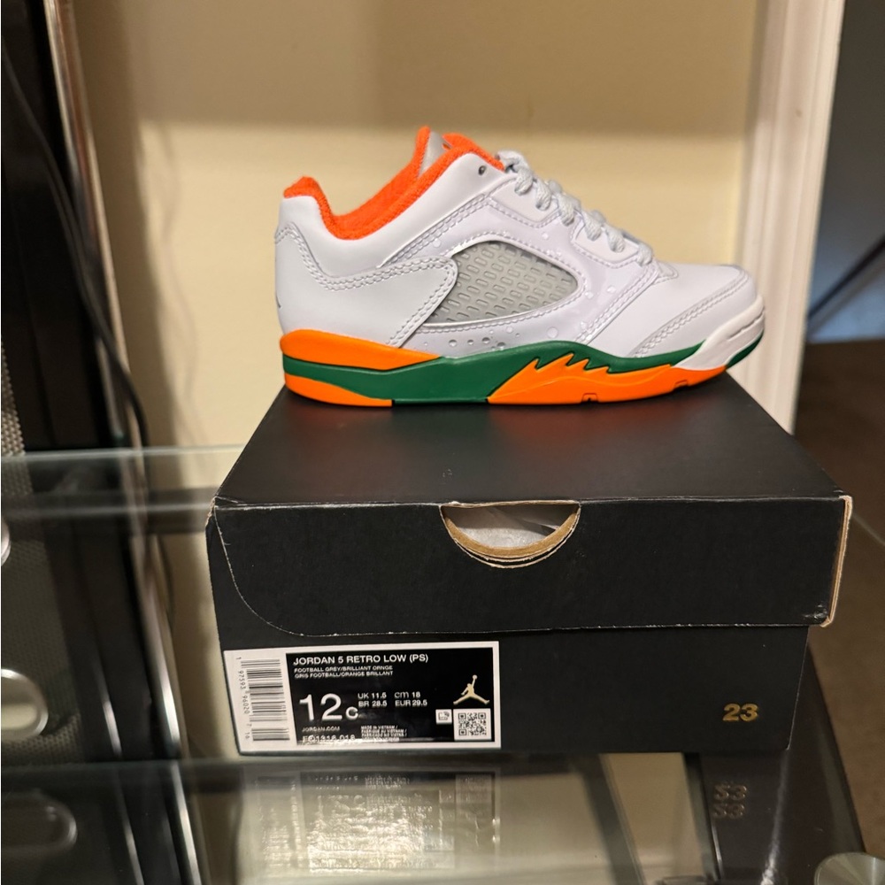 Jordan Kids' White, Orange, and Green Sneakers